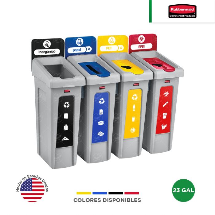 Estación de reciclaje 4 divisiones Slim Jim Rubbermaid 23 Gal